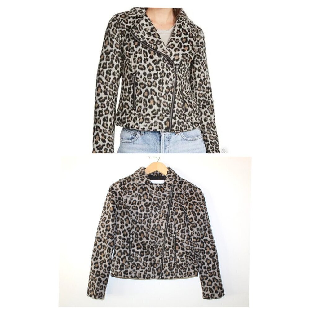 Cupcakes and Cashmere Margaux Leopard Print Jacket Furry Size XS Zip Up Pockets